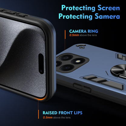 Honor X8a Shockproof Metal Ring Holder Phone Case with 360 degrees Rotating Kickstand, Ultra Slim Protective Cover, Raised Camera Guard, PC Silicone Armour Shell, Anti-Scratch Back & Edge Protection