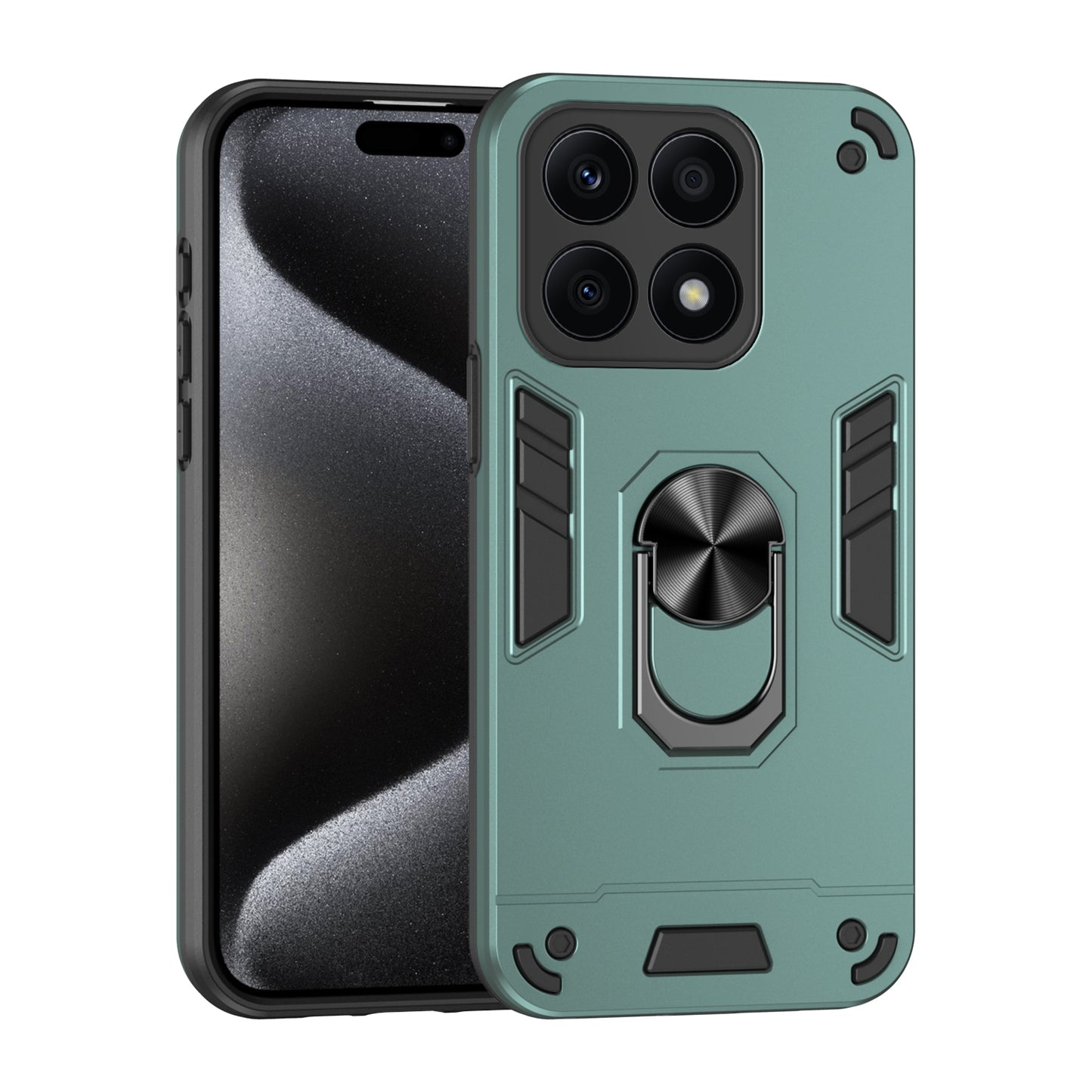 Honor X8a Shockproof Metal Ring Holder Phone Case with 360 degrees Rotating Kickstand, Ultra Slim Protective Cover, Raised Camera Guard, PC Silicone Armour Shell, Anti-Scratch Back & Edge Protection