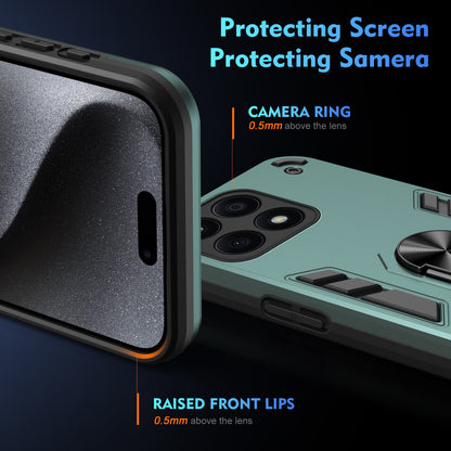 Honor X8a Shockproof Metal Ring Holder Phone Case with 360 degrees Rotating Kickstand, Ultra Slim Protective Cover, Raised Camera Guard, PC Silicone Armour Shell, Anti-Scratch Back & Edge Protection