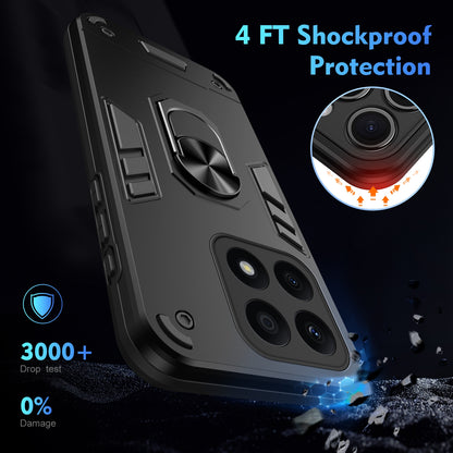 Honor X8b Shockproof Metal Ring Holder Phone Case with 360 degrees Rotating Kickstand, Ultra Slim Protective Cover, Raised Camera Guard, PC Silicone Armour Shell, Anti-Scratch Back & Edge Protection