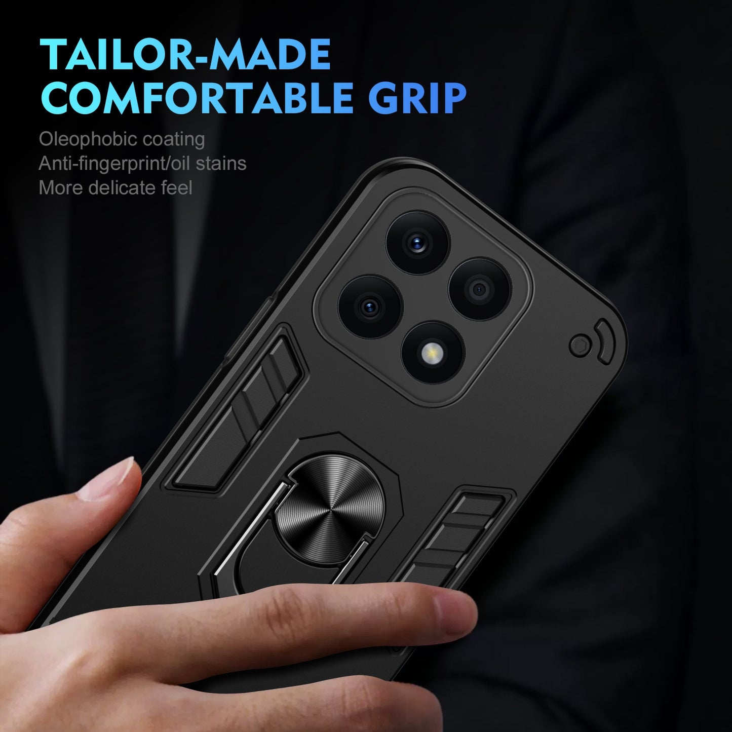 Honor X8b Shockproof Metal Ring Holder Phone Case with 360 degrees Rotating Kickstand, Ultra Slim Protective Cover, Raised Camera Guard, PC Silicone Armour Shell, Anti-Scratch Back & Edge Protection