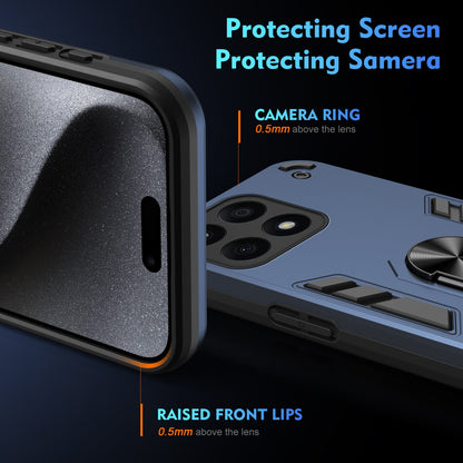 Honor X8b Shockproof Metal Ring Holder Phone Case with 360 degrees Rotating Kickstand, Ultra Slim Protective Cover, Raised Camera Guard, PC Silicone Armour Shell, Anti-Scratch Back & Edge Protection
