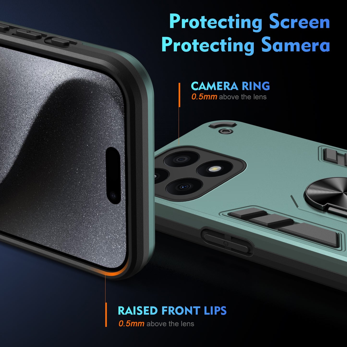Honor X8b Shockproof Metal Ring Holder Phone Case with 360 degrees Rotating Kickstand, Ultra Slim Protective Cover, Raised Camera Guard, PC Silicone Armour Shell, Anti-Scratch Back & Edge Protection