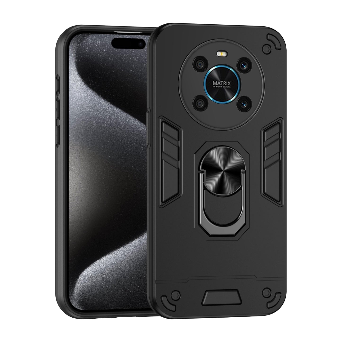 Honor X9 Shockproof Metal Ring Holder Phone Case with 360 degrees Rotating Kickstand, Ultra Slim Protective Cover, Raised Camera Guard, PC Silicone Armour Shell, Anti-Scratch Back & Edge Protection