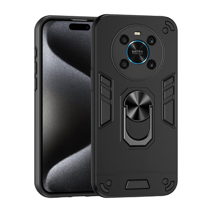 Honor X9 Shockproof Metal Ring Holder Phone Case with 360 degrees Rotating Kickstand, Ultra Slim Protective Cover, Raised Camera Guard, PC Silicone Armour Shell, Anti-Scratch Back & Edge Protection