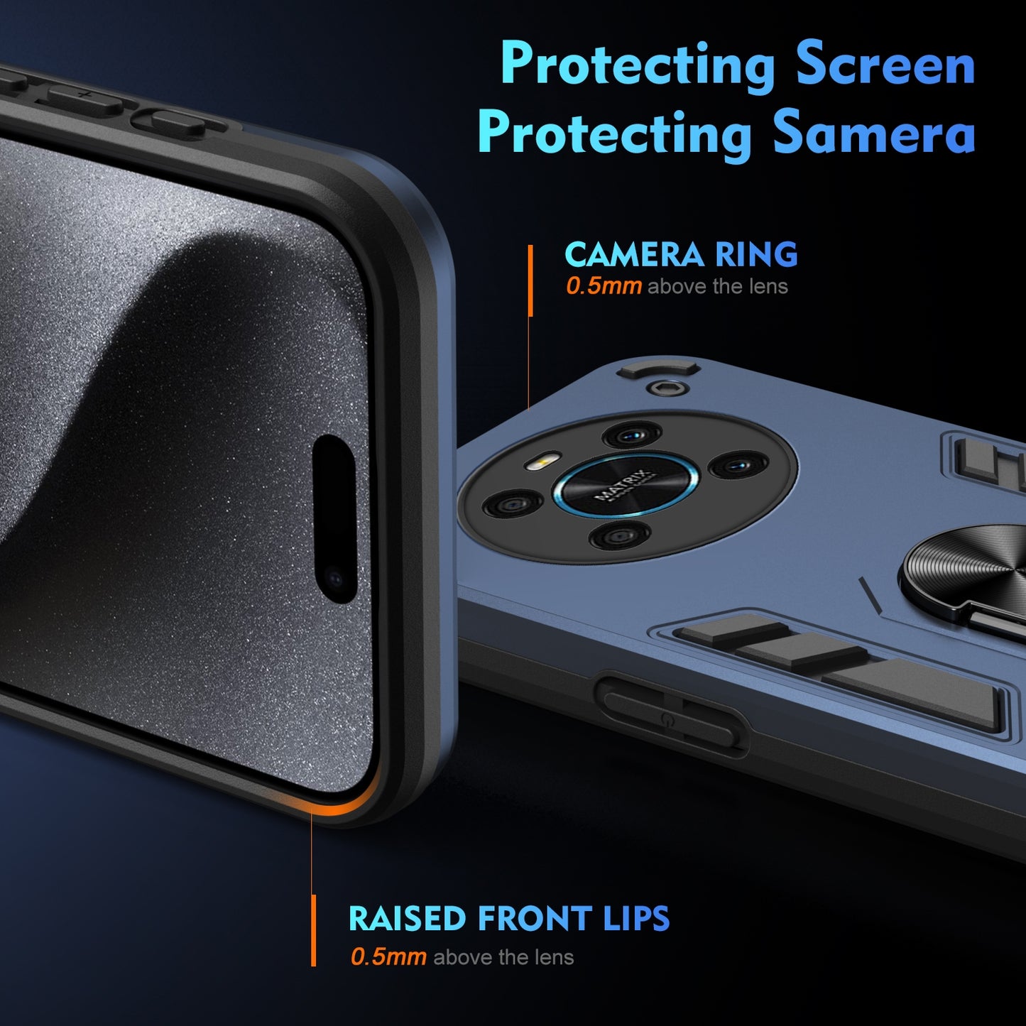 Honor X9 Shockproof Metal Ring Holder Phone Case with 360 degrees Rotating Kickstand, Ultra Slim Protective Cover, Raised Camera Guard, PC Silicone Armour Shell, Anti-Scratch Back & Edge Protection