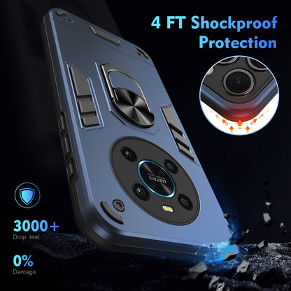 Honor X9 Shockproof Metal Ring Holder Phone Case with 360 degrees Rotating Kickstand, Ultra Slim Protective Cover, Raised Camera Guard, PC Silicone Armour Shell, Anti-Scratch Back & Edge Protection