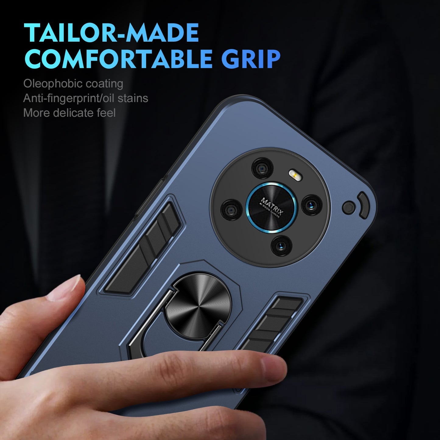 Honor X9 Shockproof Metal Ring Holder Phone Case with 360 degrees Rotating Kickstand, Ultra Slim Protective Cover, Raised Camera Guard, PC Silicone Armour Shell, Anti-Scratch Back & Edge Protection