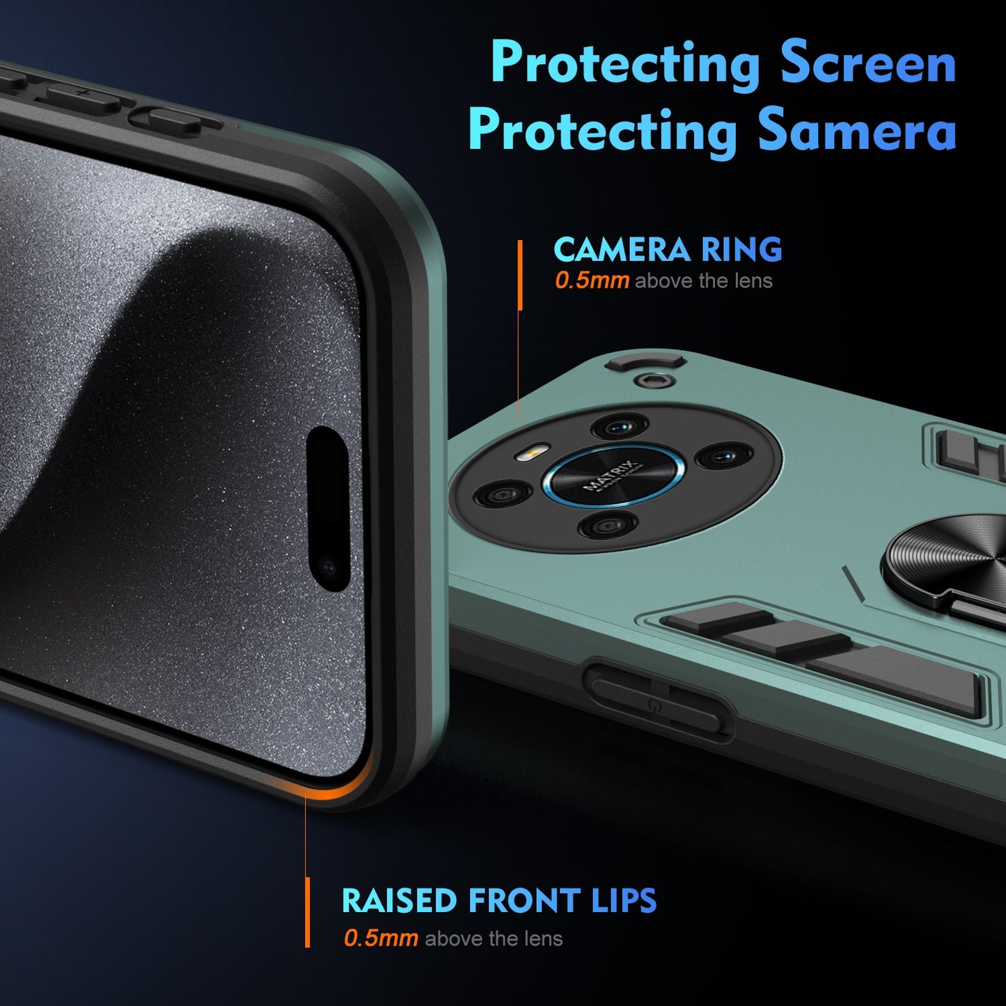Honor X9 Shockproof Metal Ring Holder Phone Case with 360 degrees Rotating Kickstand, Ultra Slim Protective Cover, Raised Camera Guard, PC Silicone Armour Shell, Anti-Scratch Back & Edge Protection