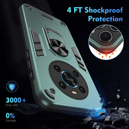 Honor X9 Shockproof Metal Ring Holder Phone Case with 360 degrees Rotating Kickstand, Ultra Slim Protective Cover, Raised Camera Guard, PC Silicone Armour Shell, Anti-Scratch Back & Edge Protection