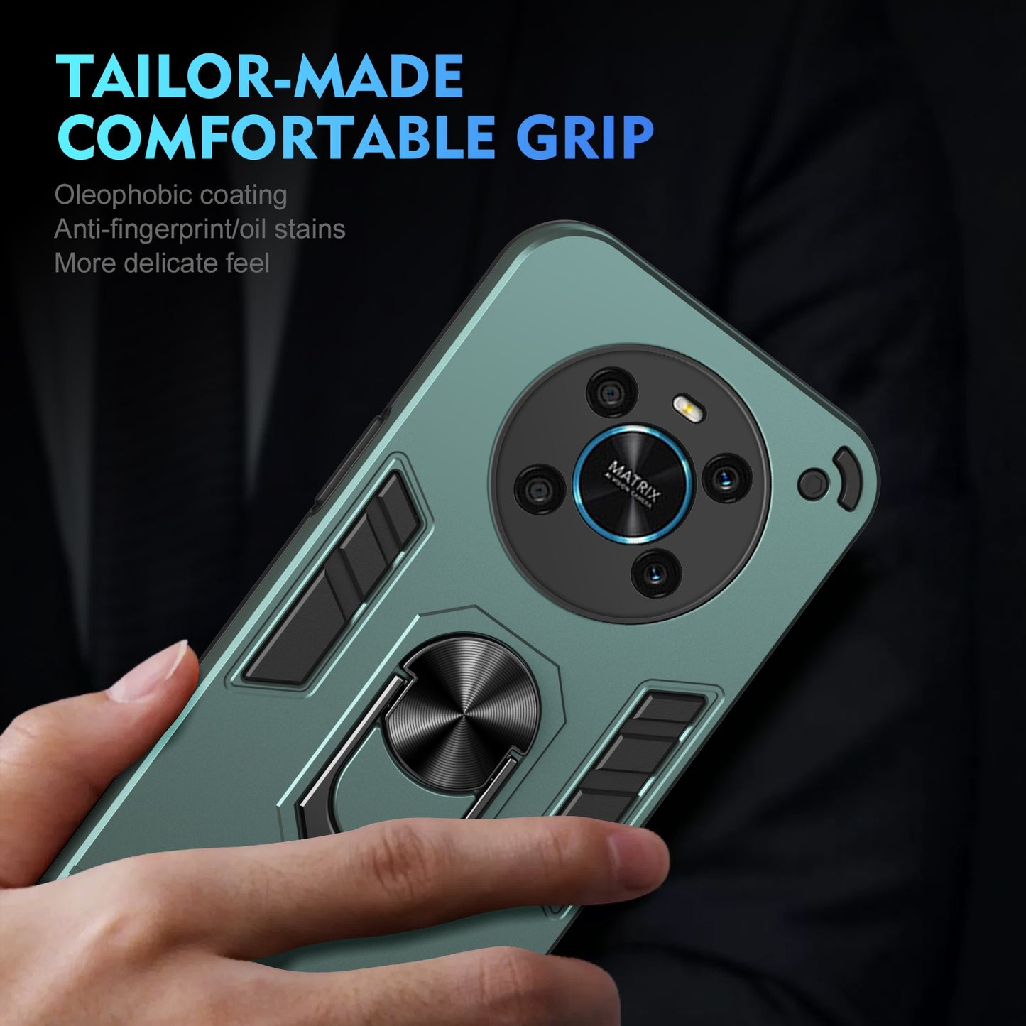 Honor X9 Shockproof Metal Ring Holder Phone Case with 360 degrees Rotating Kickstand, Ultra Slim Protective Cover, Raised Camera Guard, PC Silicone Armour Shell, Anti-Scratch Back & Edge Protection