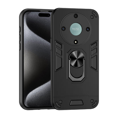 Honor X9a Shockproof Metal Ring Holder Phone Case with 360 degrees Rotating Kickstand, Ultra Slim Protective Cover, Raised Camera Guard, PC Silicone Armour Shell, Anti-Scratch Back & Edge Protection