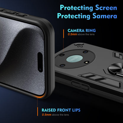 Honor X9a Shockproof Metal Ring Holder Phone Case with 360 degrees Rotating Kickstand, Ultra Slim Protective Cover, Raised Camera Guard, PC Silicone Armour Shell, Anti-Scratch Back & Edge Protection