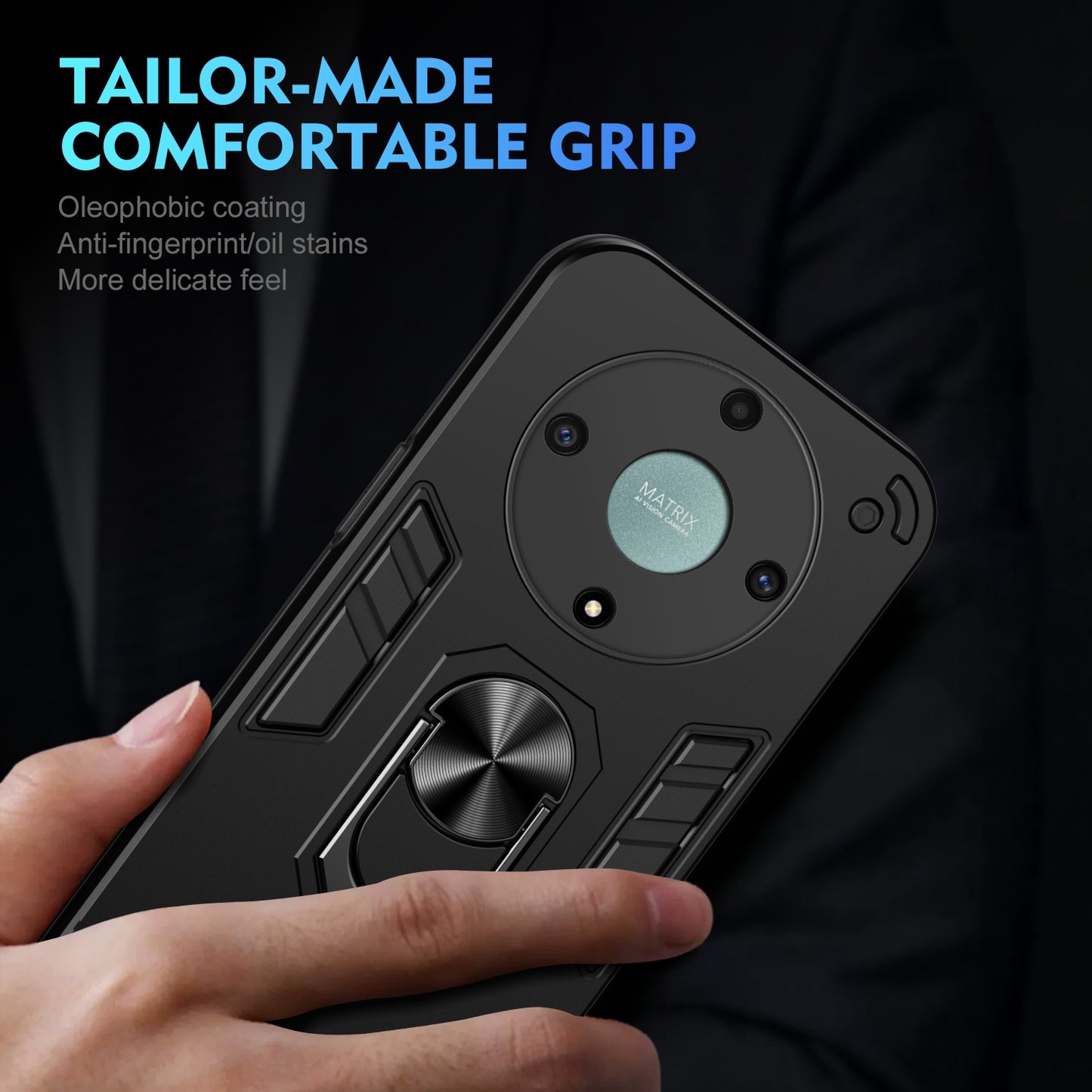 Honor X9a Shockproof Metal Ring Holder Phone Case with 360 degrees Rotating Kickstand, Ultra Slim Protective Cover, Raised Camera Guard, PC Silicone Armour Shell, Anti-Scratch Back & Edge Protection