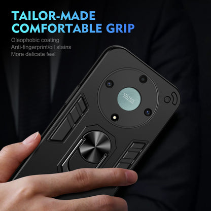 Honor X9a Shockproof Metal Ring Holder Phone Case with 360 degrees Rotating Kickstand, Ultra Slim Protective Cover, Raised Camera Guard, PC Silicone Armour Shell, Anti-Scratch Back & Edge Protection