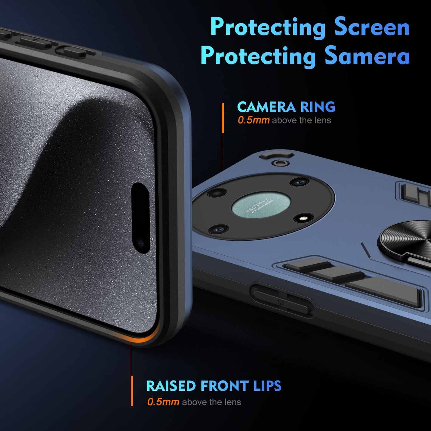 Honor X9a Shockproof Metal Ring Holder Phone Case with 360 degrees Rotating Kickstand, Ultra Slim Protective Cover, Raised Camera Guard, PC Silicone Armour Shell, Anti-Scratch Back & Edge Protection