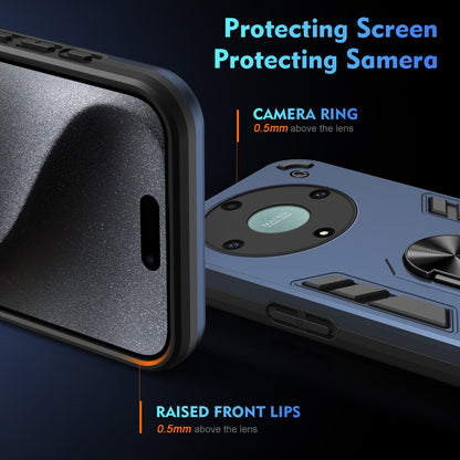 Honor X9a Shockproof Metal Ring Holder Phone Case with 360 degrees Rotating Kickstand, Ultra Slim Protective Cover, Raised Camera Guard, PC Silicone Armour Shell, Anti-Scratch Back & Edge Protection