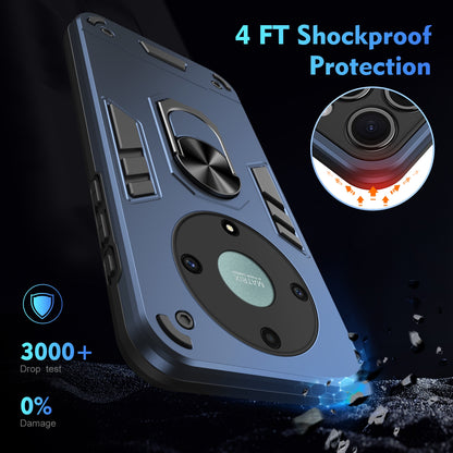Honor X9a Shockproof Metal Ring Holder Phone Case with 360 degrees Rotating Kickstand, Ultra Slim Protective Cover, Raised Camera Guard, PC Silicone Armour Shell, Anti-Scratch Back & Edge Protection