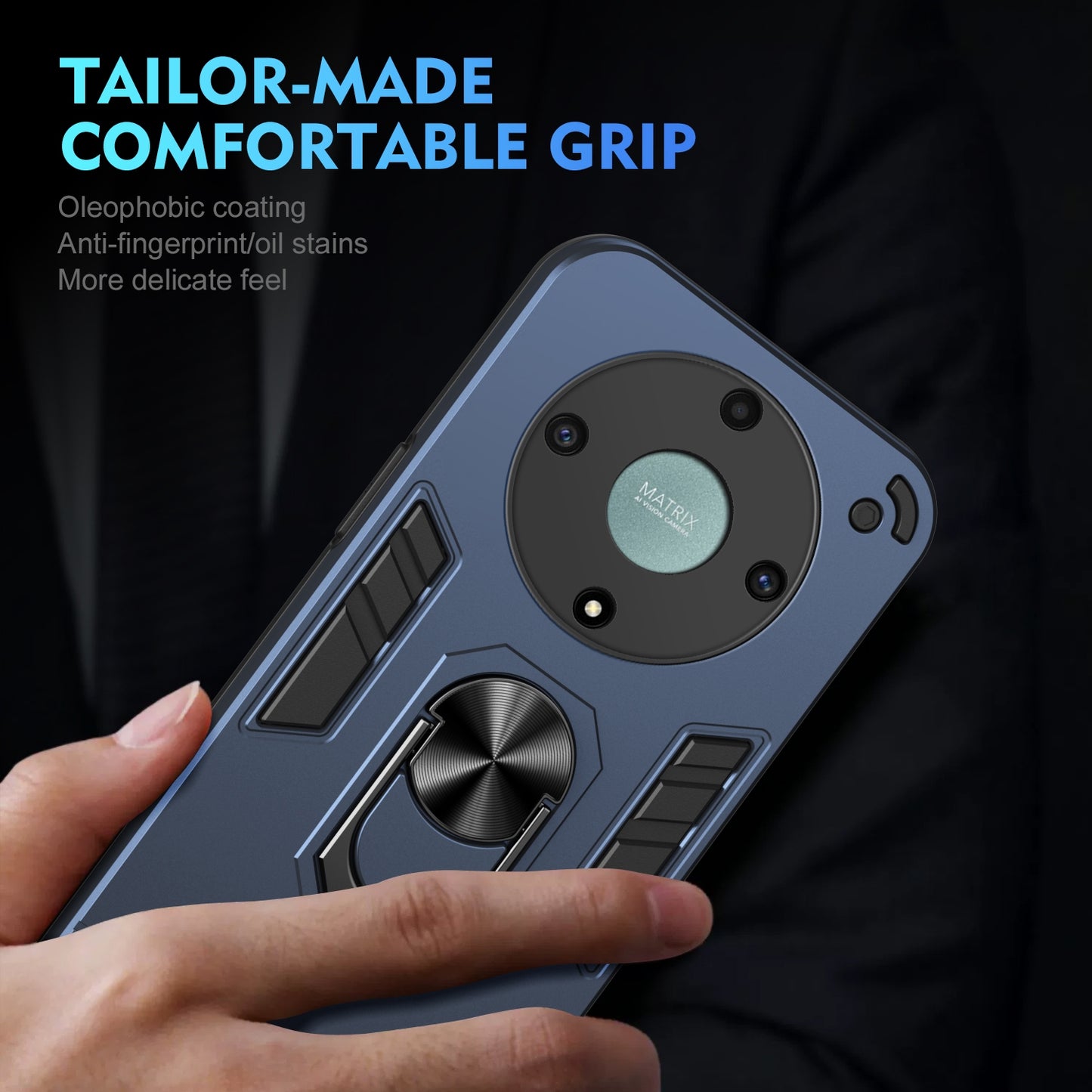 Honor X9a Shockproof Metal Ring Holder Phone Case with 360 degrees Rotating Kickstand, Ultra Slim Protective Cover, Raised Camera Guard, PC Silicone Armour Shell, Anti-Scratch Back & Edge Protection