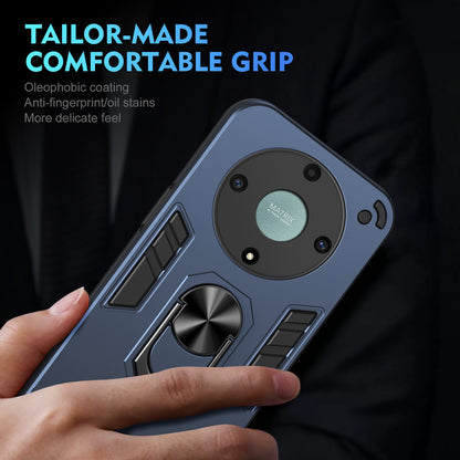 Honor X9a Shockproof Metal Ring Holder Phone Case with 360 degrees Rotating Kickstand, Ultra Slim Protective Cover, Raised Camera Guard, PC Silicone Armour Shell, Anti-Scratch Back & Edge Protection