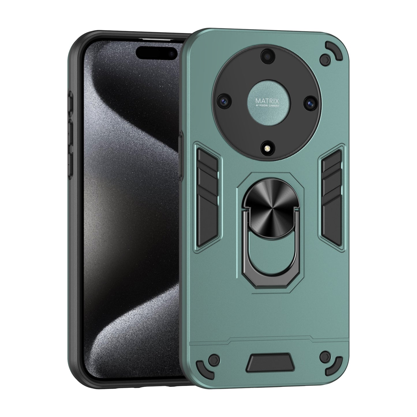 Honor X9a Shockproof Metal Ring Holder Phone Case with 360 degrees Rotating Kickstand, Ultra Slim Protective Cover, Raised Camera Guard, PC Silicone Armour Shell, Anti-Scratch Back & Edge Protection