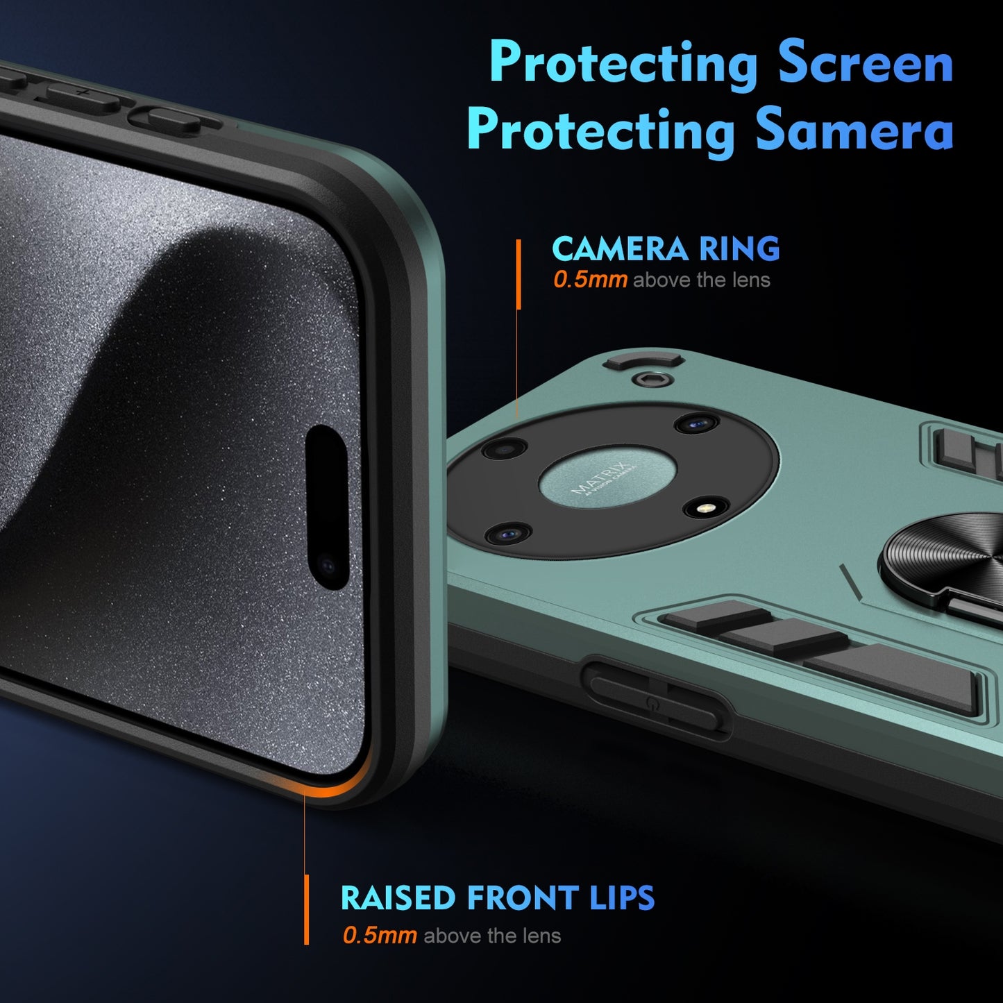 Honor X9a Shockproof Metal Ring Holder Phone Case with 360 degrees Rotating Kickstand, Ultra Slim Protective Cover, Raised Camera Guard, PC Silicone Armour Shell, Anti-Scratch Back & Edge Protection