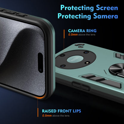 Honor X9a Shockproof Metal Ring Holder Phone Case with 360 degrees Rotating Kickstand, Ultra Slim Protective Cover, Raised Camera Guard, PC Silicone Armour Shell, Anti-Scratch Back & Edge Protection