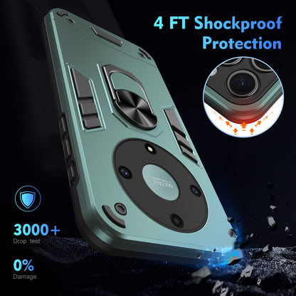 Honor X9a Shockproof Metal Ring Holder Phone Case with 360 degrees Rotating Kickstand, Ultra Slim Protective Cover, Raised Camera Guard, PC Silicone Armour Shell, Anti-Scratch Back & Edge Protection