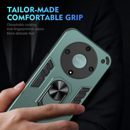 Honor X9a Shockproof Metal Ring Holder Phone Case with 360 degrees Rotating Kickstand, Ultra Slim Protective Cover, Raised Camera Guard, PC Silicone Armour Shell, Anti-Scratch Back & Edge Protection