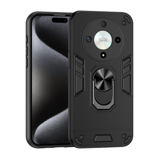 Honor X9b Shockproof Metal Ring Holder Phone Case with 360 degrees Rotating Kickstand, Ultra Slim Protective Cover, Raised Camera Guard, PC Silicone Armour Shell, Anti-Scratch Back & Edge Protection