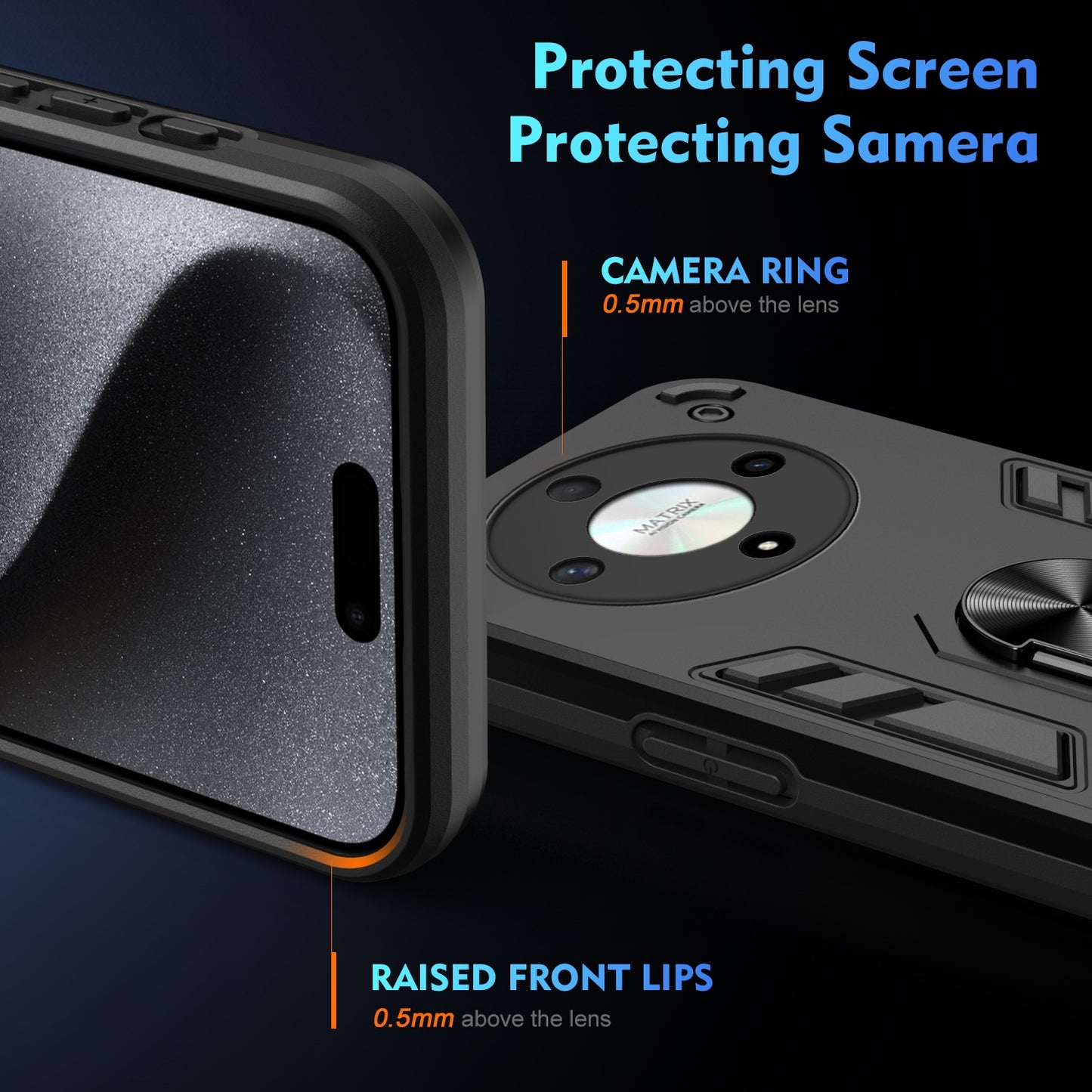 Honor X9b Shockproof Metal Ring Holder Phone Case with 360 degrees Rotating Kickstand, Ultra Slim Protective Cover, Raised Camera Guard, PC Silicone Armour Shell, Anti-Scratch Back & Edge Protection