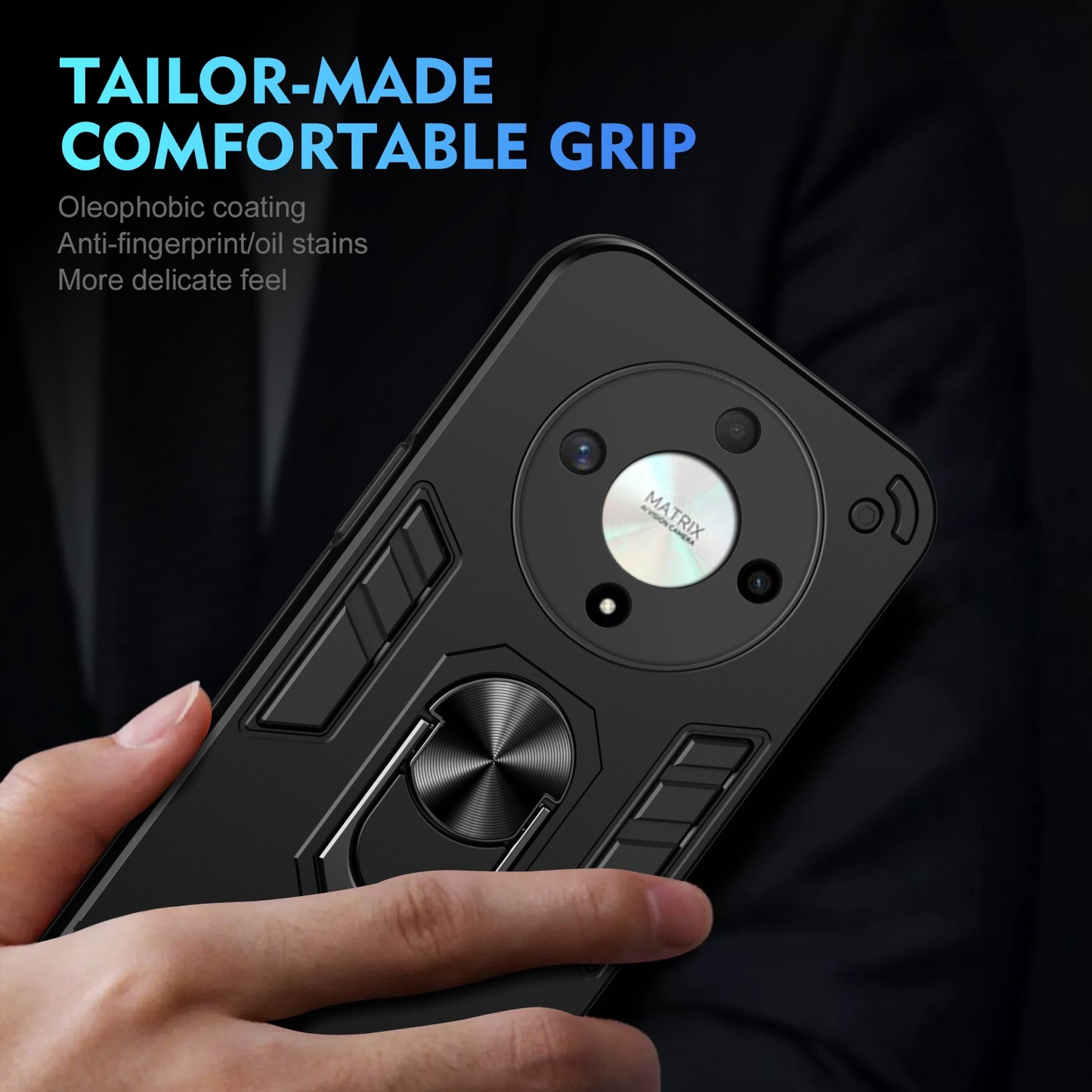 Honor X9b Shockproof Metal Ring Holder Phone Case with 360 degrees Rotating Kickstand, Ultra Slim Protective Cover, Raised Camera Guard, PC Silicone Armour Shell, Anti-Scratch Back & Edge Protection