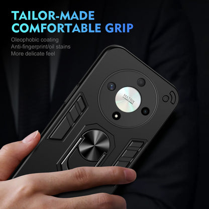 Honor X9b Shockproof Metal Ring Holder Phone Case with 360 degrees Rotating Kickstand, Ultra Slim Protective Cover, Raised Camera Guard, PC Silicone Armour Shell, Anti-Scratch Back & Edge Protection