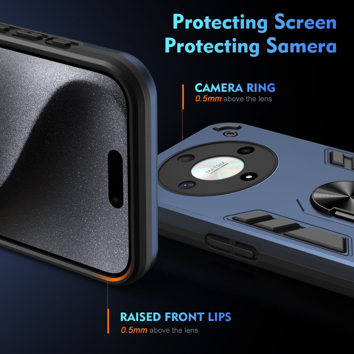 Honor X9b Shockproof Metal Ring Holder Phone Case with 360 degrees Rotating Kickstand, Ultra Slim Protective Cover, Raised Camera Guard, PC Silicone Armour Shell, Anti-Scratch Back & Edge Protection