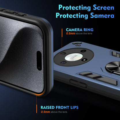 Honor X9b Shockproof Metal Ring Holder Phone Case with 360 degrees Rotating Kickstand, Ultra Slim Protective Cover, Raised Camera Guard, PC Silicone Armour Shell, Anti-Scratch Back & Edge Protection