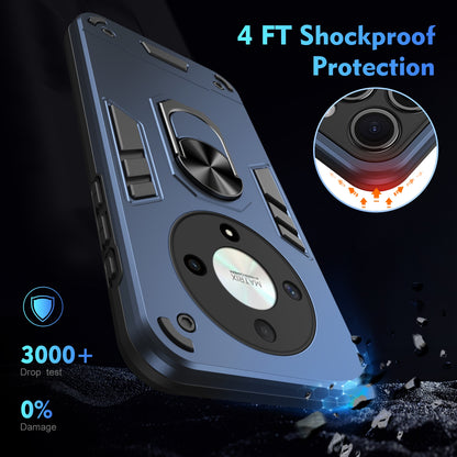 Honor X9b Shockproof Metal Ring Holder Phone Case with 360 degrees Rotating Kickstand, Ultra Slim Protective Cover, Raised Camera Guard, PC Silicone Armour Shell, Anti-Scratch Back & Edge Protection