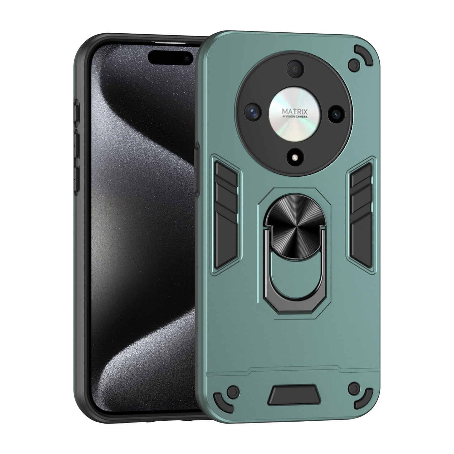 Honor X9b Shockproof Metal Ring Holder Phone Case with 360 degrees Rotating Kickstand, Ultra Slim Protective Cover, Raised Camera Guard, PC Silicone Armour Shell, Anti-Scratch Back & Edge Protection