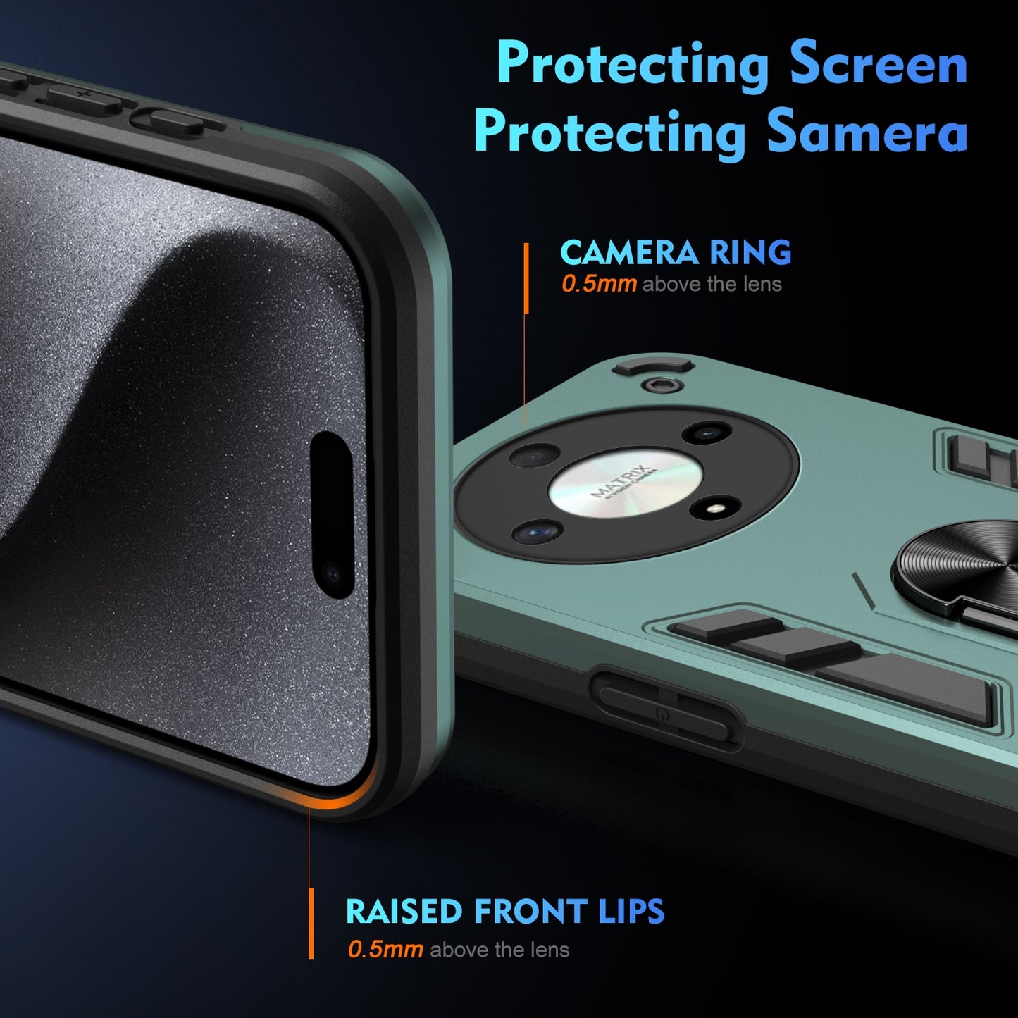 Honor X9b Shockproof Metal Ring Holder Phone Case with 360 degrees Rotating Kickstand, Ultra Slim Protective Cover, Raised Camera Guard, PC Silicone Armour Shell, Anti-Scratch Back & Edge Protection