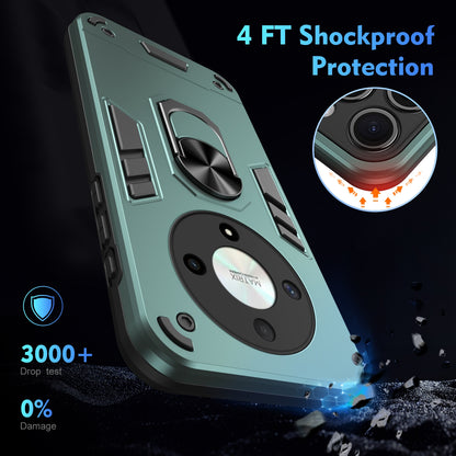 Honor X9b Shockproof Metal Ring Holder Phone Case with 360 degrees Rotating Kickstand, Ultra Slim Protective Cover, Raised Camera Guard, PC Silicone Armour Shell, Anti-Scratch Back & Edge Protection