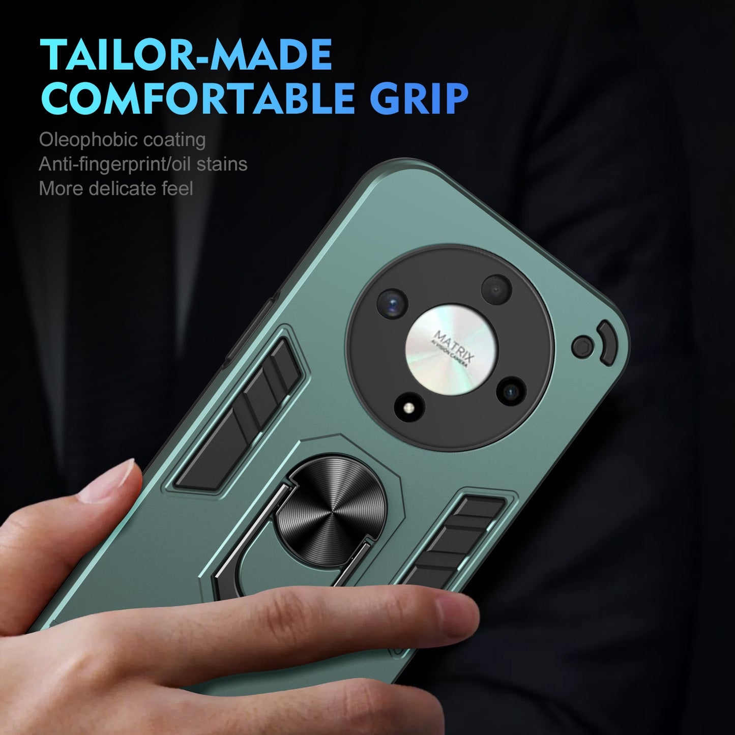 Honor X9b Shockproof Metal Ring Holder Phone Case with 360 degrees Rotating Kickstand, Ultra Slim Protective Cover, Raised Camera Guard, PC Silicone Armour Shell, Anti-Scratch Back & Edge Protection
