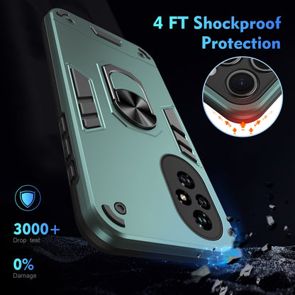 Honor 200 Shockproof Metal Ring Holder Phone Case with 360 degrees Rotating Kickstand, Ultra Slim Protective Cover, Raised Camera Guard, PC Silicone Armour Shell, Anti-Scratch Back & Edge Protection