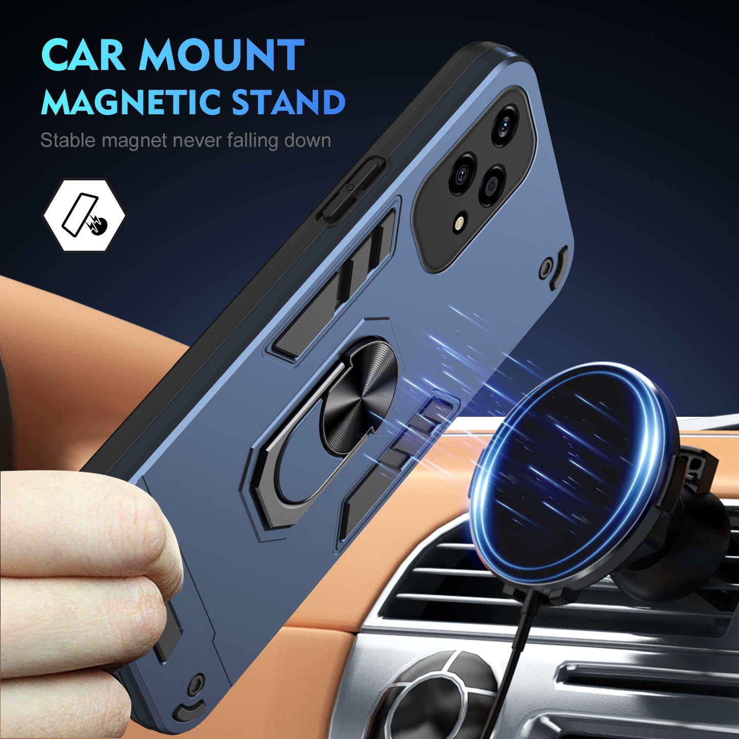 Honor 200 Lite Shockproof Metal Ring Holder Phone Case with 360 degrees Rotating Kickstand, Ultra Slim Protective Cover, Raised Camera Guard, PC Silicone Armour Shell, Anti-Scratch Back & Edge Protection