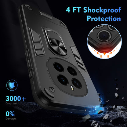 Honor Magic7 Shockproof Metal Ring Holder Phone Case with 360 degrees Rotating Kickstand, Ultra Slim Protective Cover, Raised Camera Guard, PC Silicone Armour Shell, Anti-Scratch Back & Edge Protection