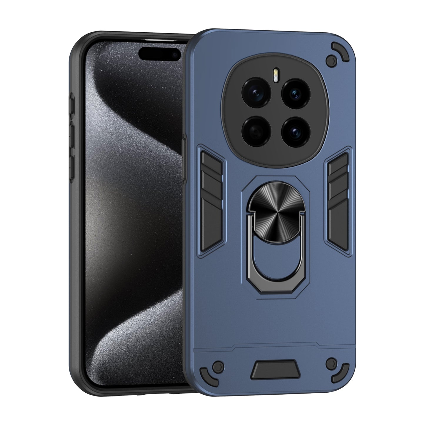 Honor Magic7 Shockproof Metal Ring Holder Phone Case with 360 degrees Rotating Kickstand, Ultra Slim Protective Cover, Raised Camera Guard, PC Silicone Armour Shell, Anti-Scratch Back & Edge Protection