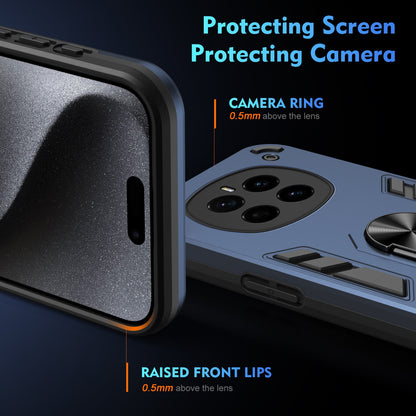 Honor Magic7 Shockproof Metal Ring Holder Phone Case with 360 degrees Rotating Kickstand, Ultra Slim Protective Cover, Raised Camera Guard, PC Silicone Armour Shell, Anti-Scratch Back & Edge Protection