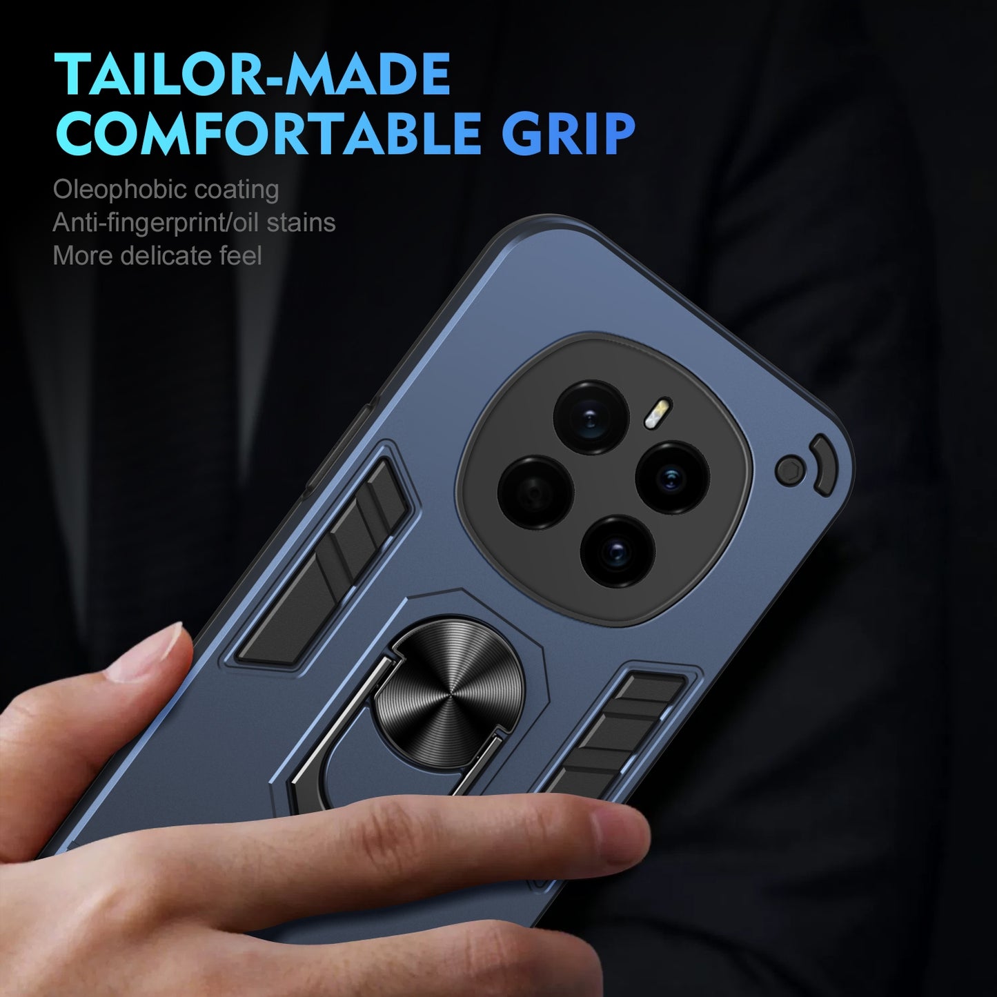 Honor Magic7 Shockproof Metal Ring Holder Phone Case with 360 degrees Rotating Kickstand, Ultra Slim Protective Cover, Raised Camera Guard, PC Silicone Armour Shell, Anti-Scratch Back & Edge Protection