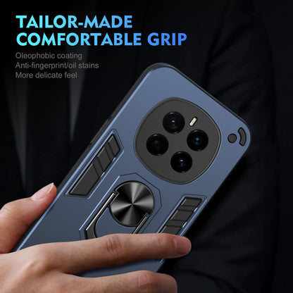 Honor Magic7 Shockproof Metal Ring Holder Phone Case with 360 degrees Rotating Kickstand, Ultra Slim Protective Cover, Raised Camera Guard, PC Silicone Armour Shell, Anti-Scratch Back & Edge Protection