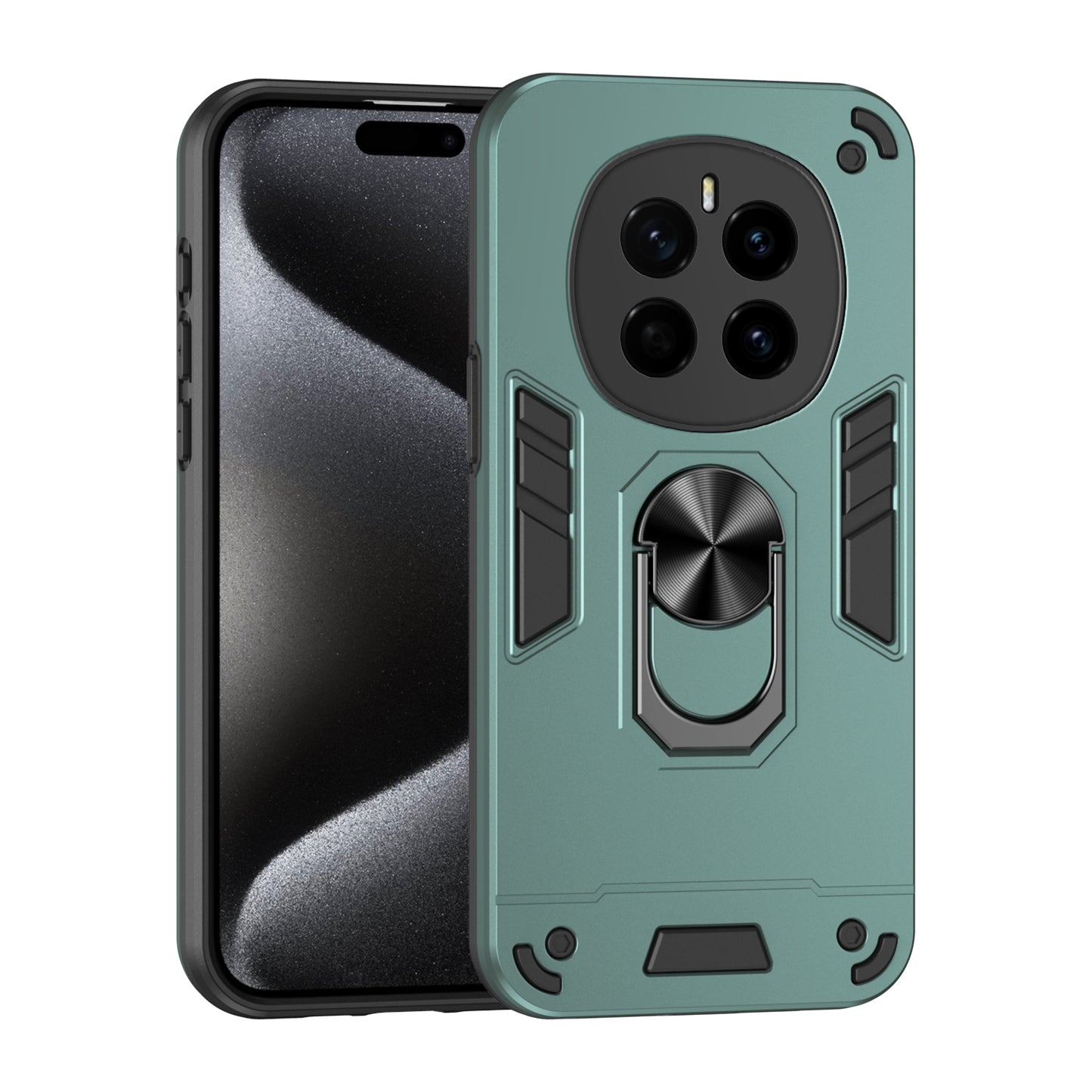 Honor Magic7 Shockproof Metal Ring Holder Phone Case with 360 degrees Rotating Kickstand, Ultra Slim Protective Cover, Raised Camera Guard, PC Silicone Armour Shell, Anti-Scratch Back & Edge Protection