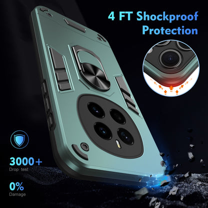 Honor Magic7 Shockproof Metal Ring Holder Phone Case with 360 degrees Rotating Kickstand, Ultra Slim Protective Cover, Raised Camera Guard, PC Silicone Armour Shell, Anti-Scratch Back & Edge Protection