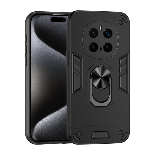 Honor Magic7 Pro Shockproof Metal Ring Holder Phone Case with 360 degrees Rotating Kickstand, Ultra Slim Protective Cover, Raised Camera Guard, PC Silicone Armour Shell, Anti-Scratch Back & Edge Protection